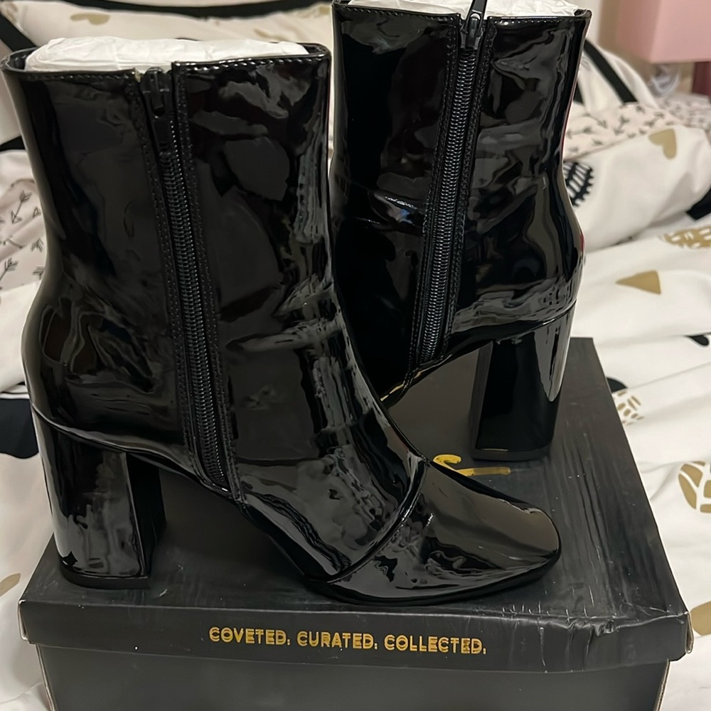 Black Patent Leather Heeled boot from Lulu’s!